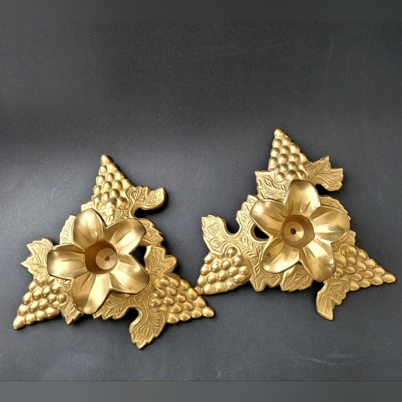 Set of 2 Vintage Brass Grape Vine Candle holders, Brass Candlestick Holders - Picture 3 of 7